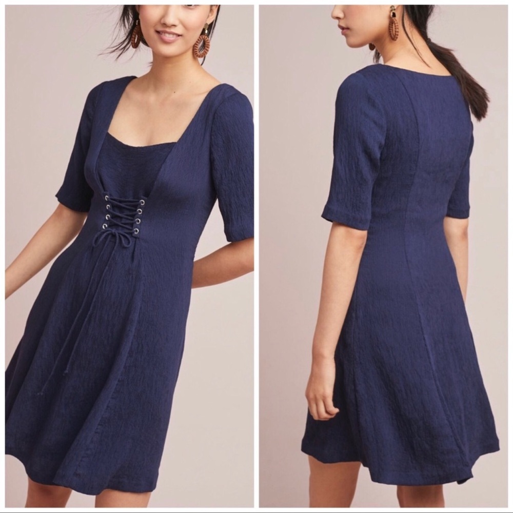 Anthropologie Maeve Juliet Corset Dress In Navy Size 4